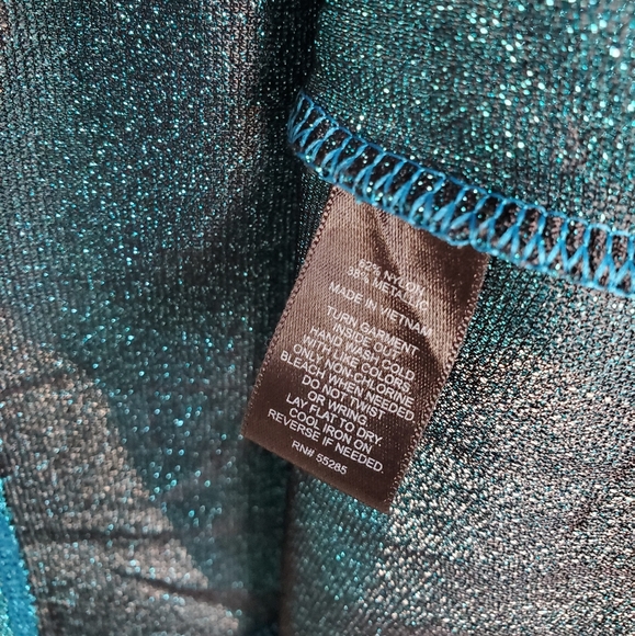 EXPRESS Glitzy Shimmery Metallic Turquoise Festive Semi-sheer Racerback Tank Top - Picture 9 of 16